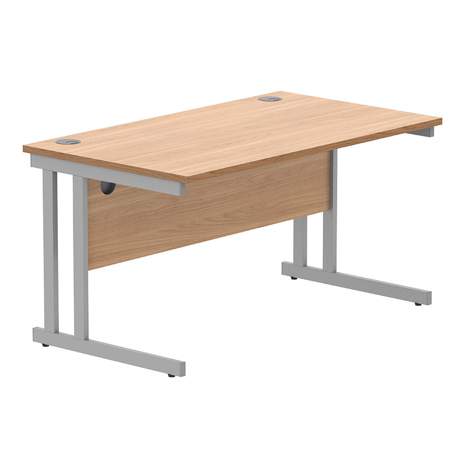 Workspace Now Rectangular Cantilever Desk Beech table top and silver frame 1400w x 800d