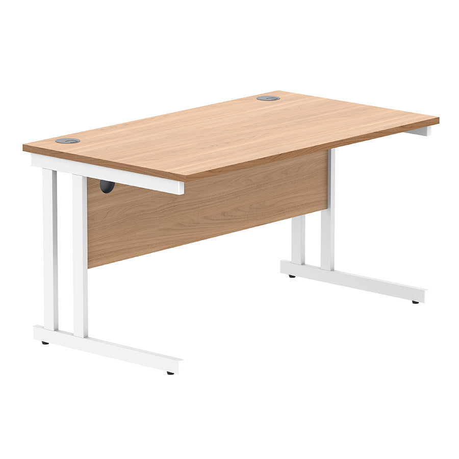 Workspace Now Rectangular Cantilever Desk Beech table top and white frame 1400w x 800d
