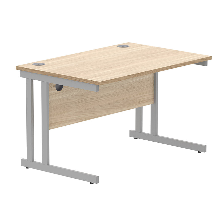 Workspace Now Rectangular Cantilever Desk Canadian Oak table top and silver frame 1200w x 800d