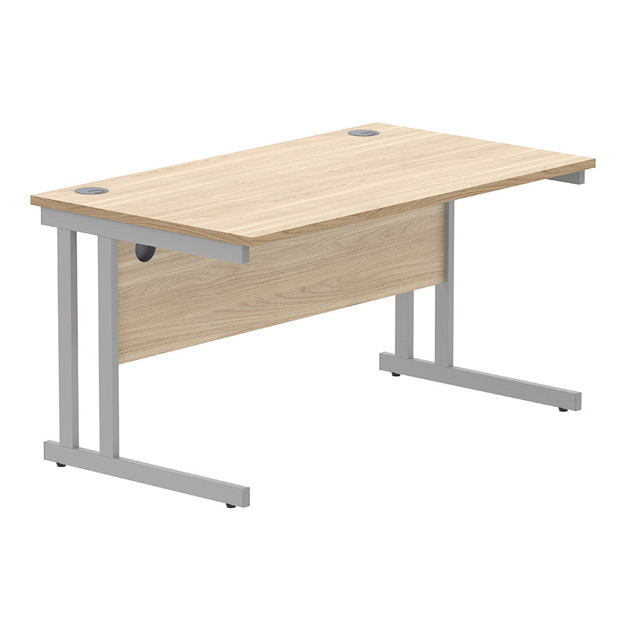 Workspace Now Rectangular Cantilever Desk Canadian Oak table top and silver frame 1400w x 800d