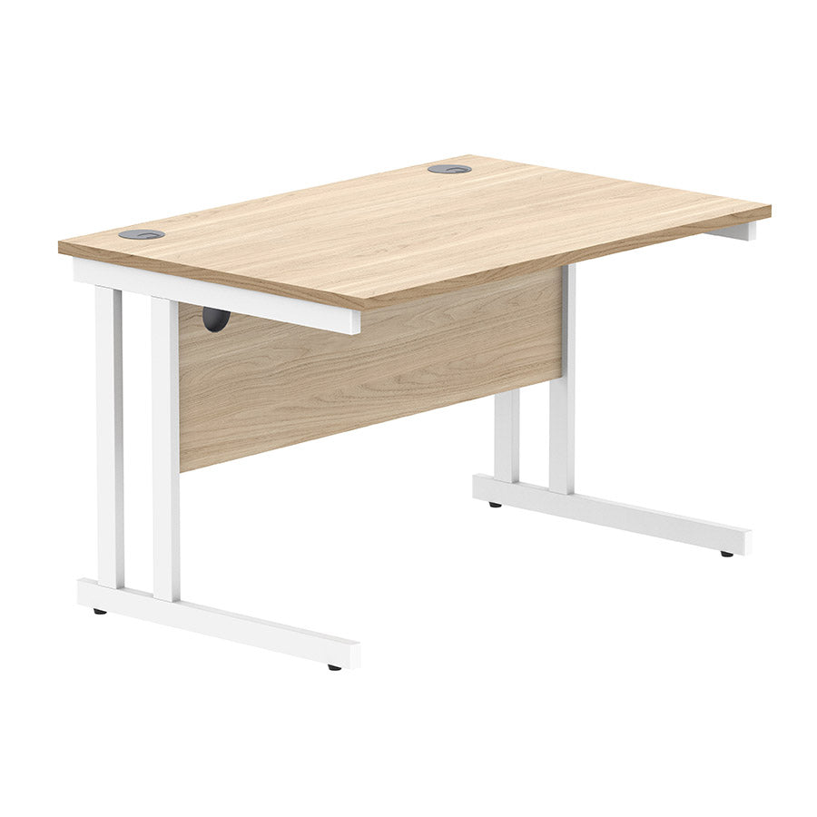 Workspace Now Rectangular Cantilever Desk Canadian Oak table top and white frame 1200w x 800d