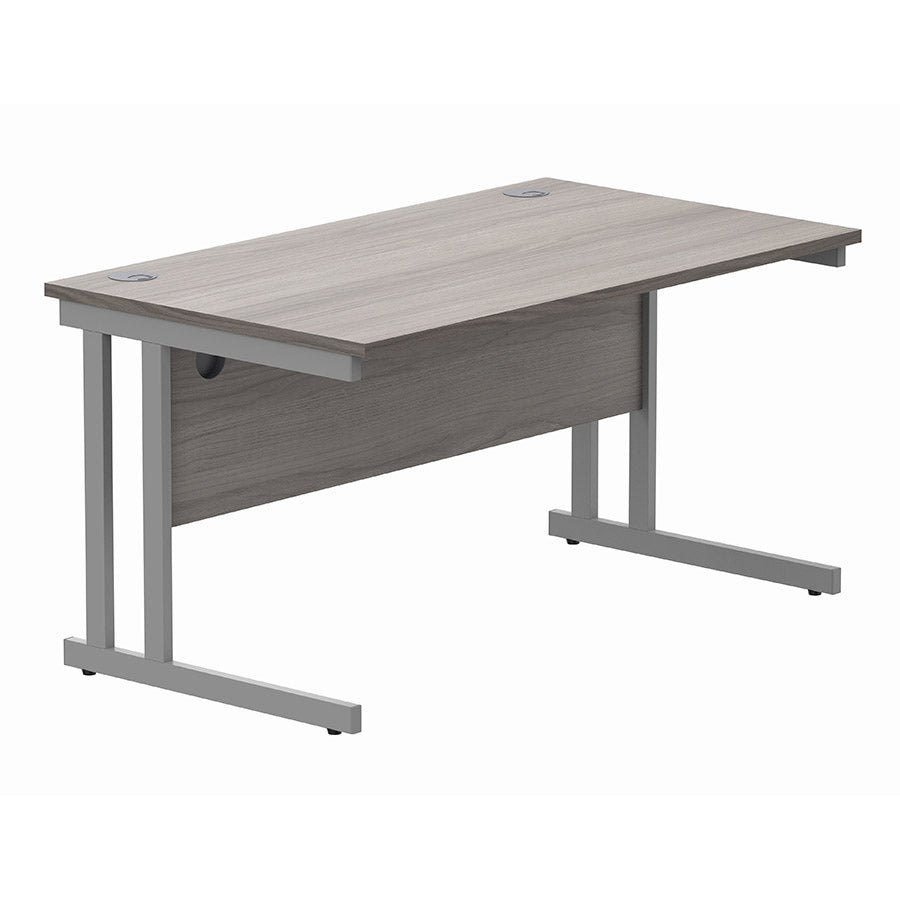 Workspace Now Rectangular Cantilever Desk Grey Oak table top and silver frame 1400w x 800d