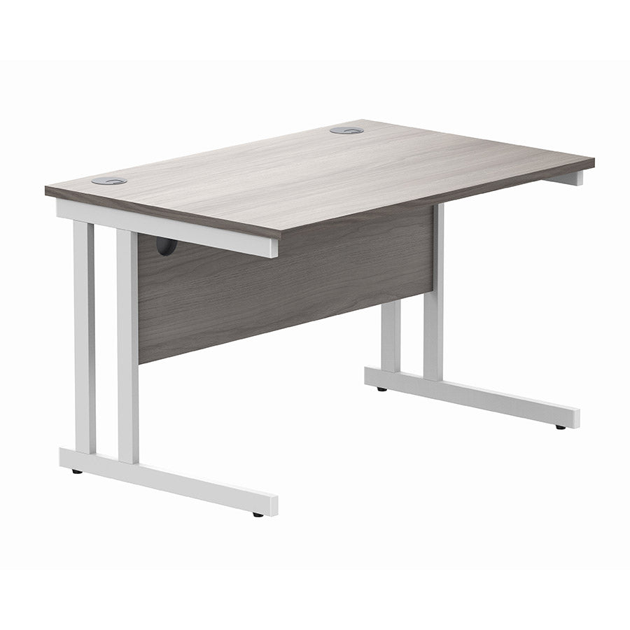 Workspace Now Rectangular Cantilever Desk Grey Oak table top and white frame 1200w x 800d