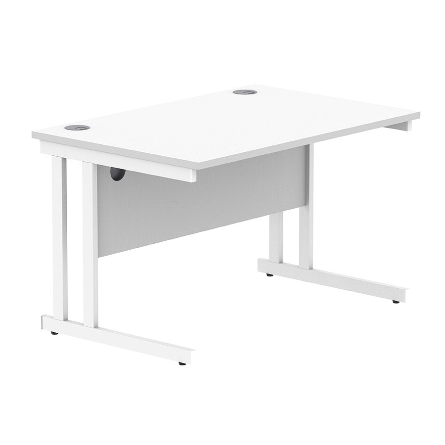 Workspace Now Rectangular Cantilever Desk White table top and white frame 1200w x 800d