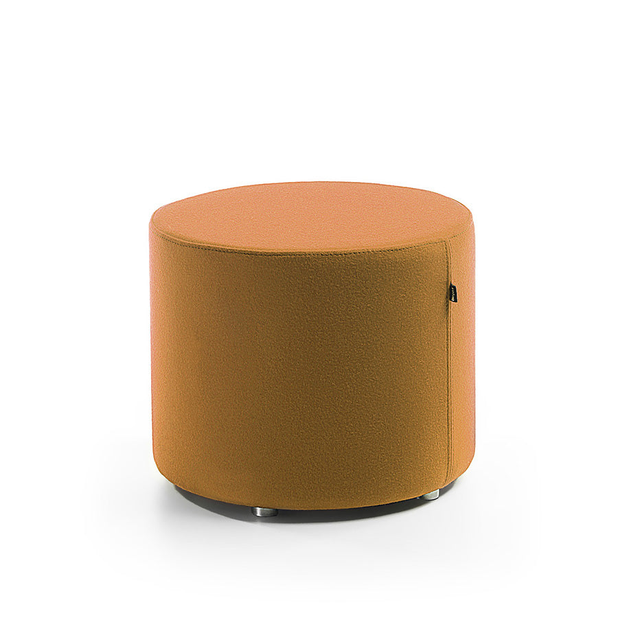 Round orange Point ottoman on a white background