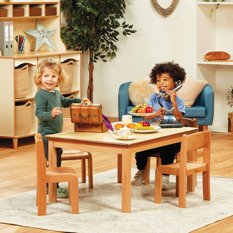 Small Rectangular Table (W960 x D695mm) + 4 Beech Stacking Chairs