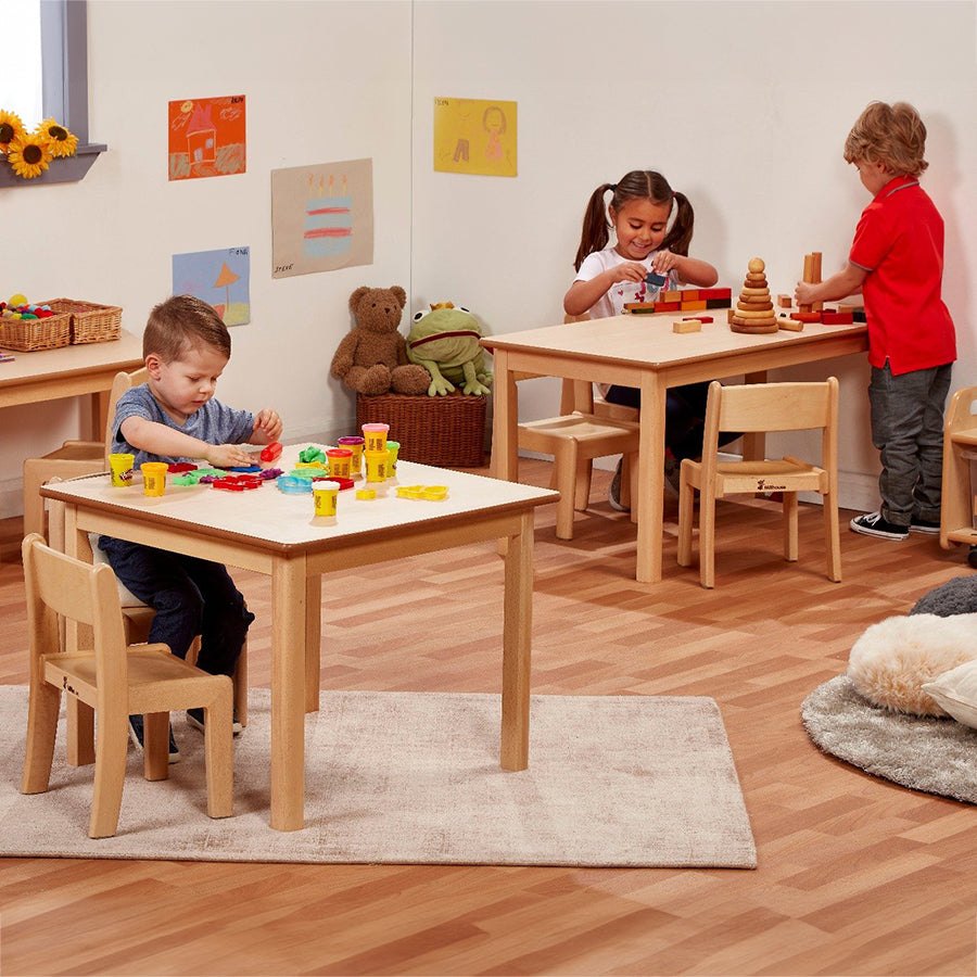 Small Rectangular Table (W960 x D695mm) + 4 Beech Stacking Chairs