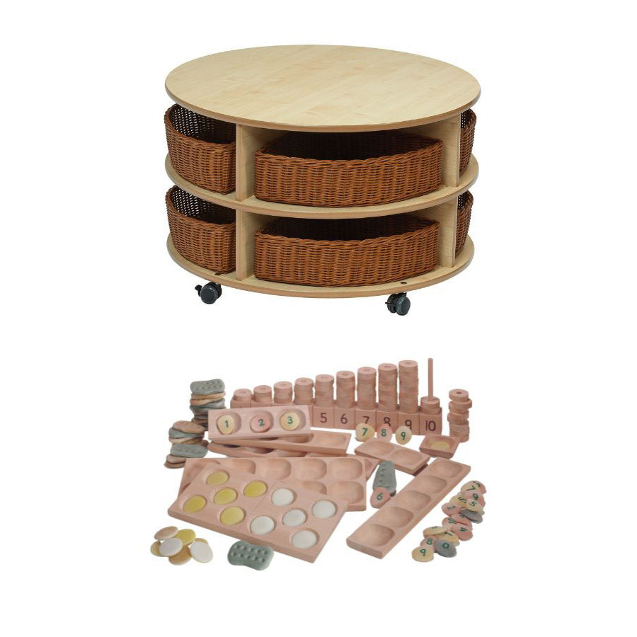 Double Tier Mobile Circular Storage Unit plus Baskets and PT1145 Indoor Maths Kit