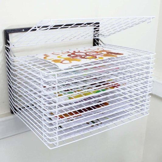 MD30141 15 Shelf Spring Loaded Wall Mounted Art Drying Rack with artwork