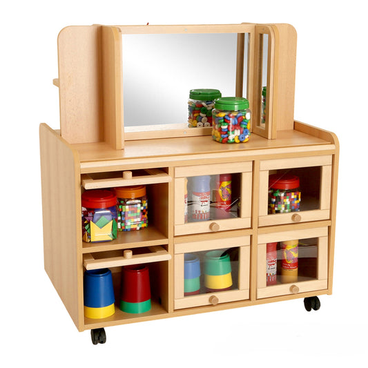 Double Sided Resource Unit With Doors On One Side & Storage/Mirror