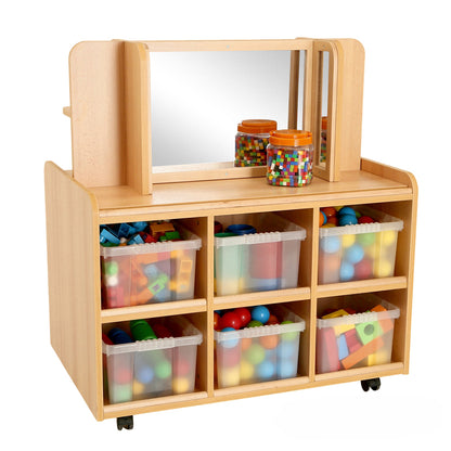 Double Sided Storage Unit With Storage/Mirror & Deep Trays or Baskets