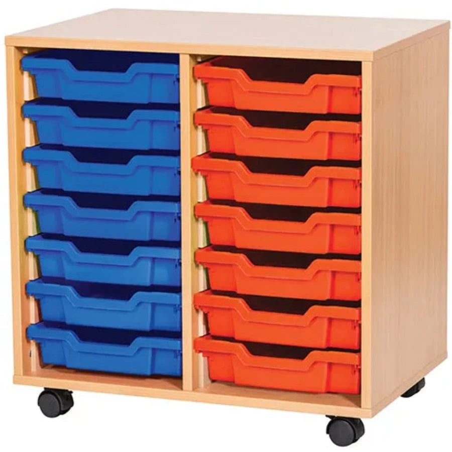Tray Storage Mobile unit with 14 Gratnells trays and colour edge option