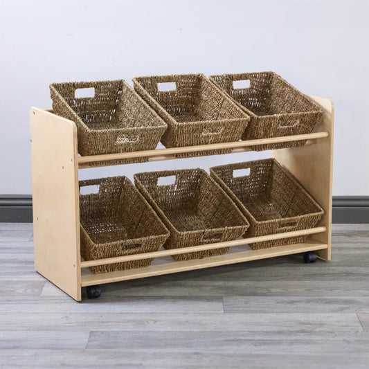 Rookie Range - Open Mobile Basket Shelf With Seagrass Baskets