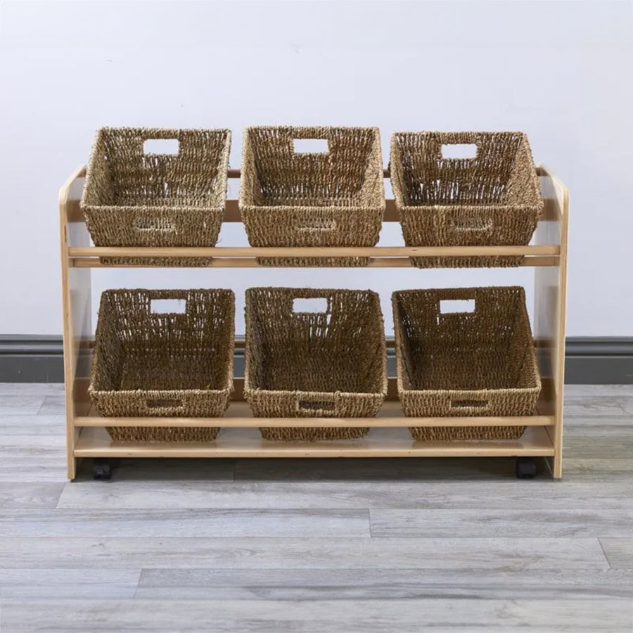 Rookie Range - Open Mobile Basket Shelf With Seagrass Baskets