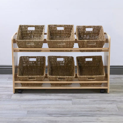 Rookie Range - Open Mobile Basket Shelf With Seagrass Baskets