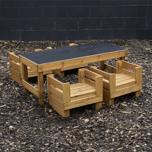 Slim Crate Chalk Table With Crate Seats