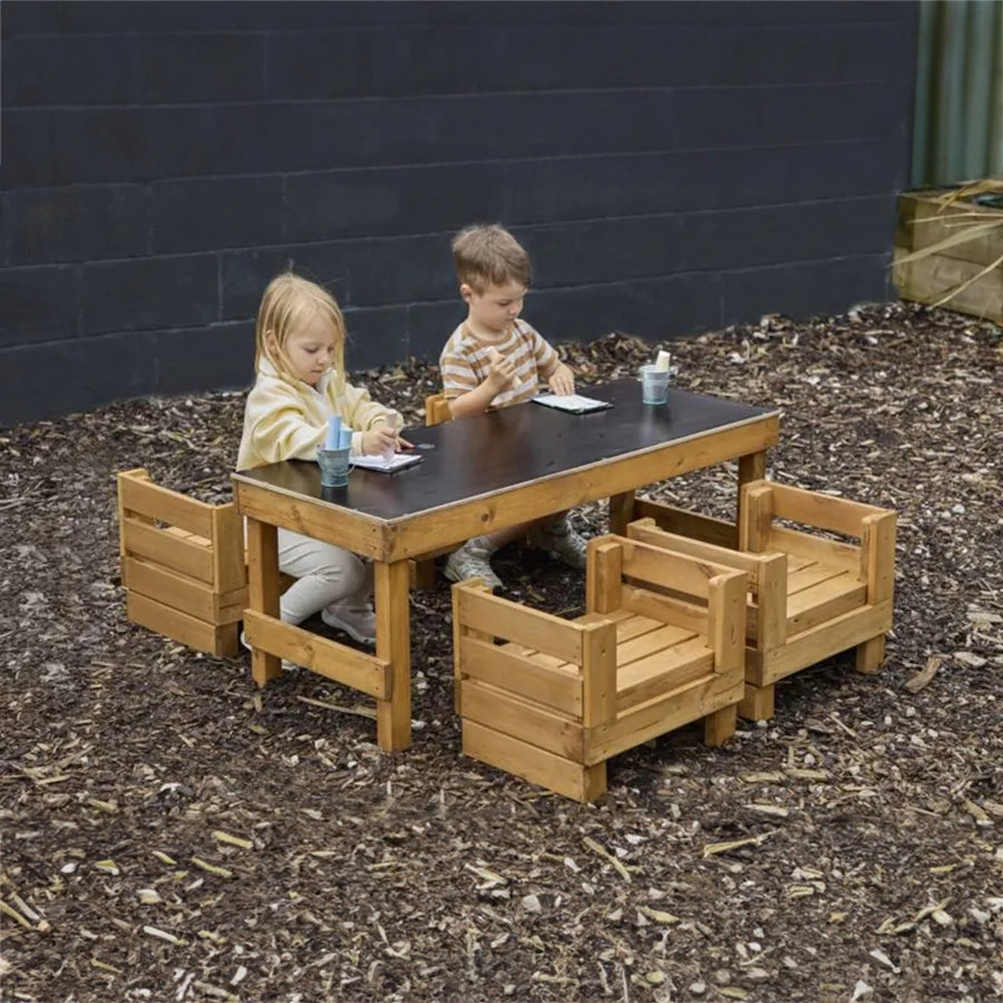 Slim Crate Chalk Table With Crate Seats