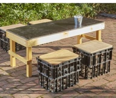 Slim Crate Chalk Table With Crate Seats