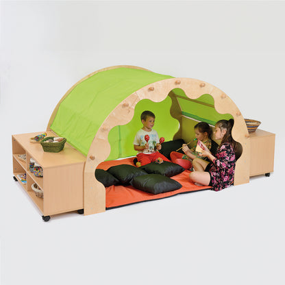 Play Pod & Canopy & 1 Sets of Curtains, 6 Scatter Cushions, Large Mat & 2 Bookcases