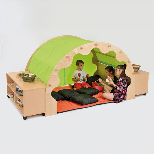 Play Pod & Canopy & 1 Sets of Curtains, 6 Scatter Cushions, Large Mat & 2 Bookcases