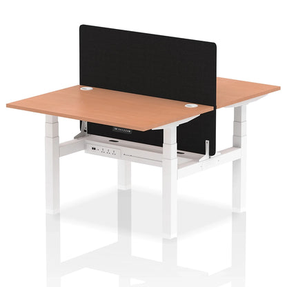 Air Back-to-Back Height Adjustable Bench Desk - 2 Person with Black Straight Screen W1200mm beech top and white frame