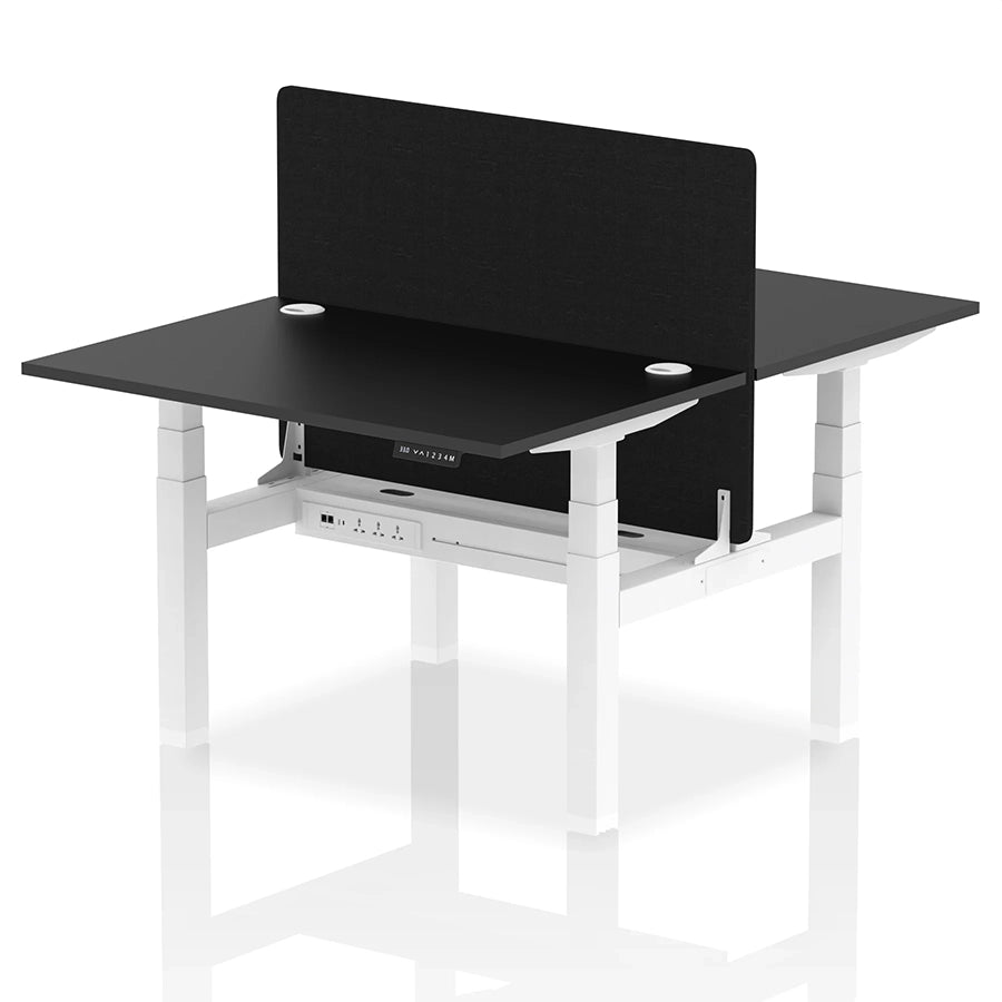 Air Back-to-Back Height Adjustable Bench Desk - 2 Person with Black Straight Screen W1200mm black top and white frame