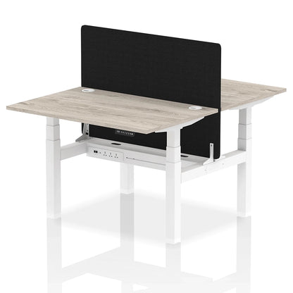 Air Back-to-Back Height Adjustable Bench Desk - 2 Person with Black Straight Screen W1200mm grey oak top and white frame