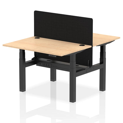 Air Back-to-Back Height Adjustable Bench Desk - 2 Person with Black Straight Screen W1200mm maple top and black frame