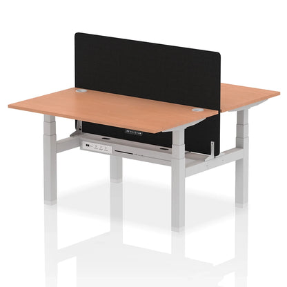 Air Back-to-Back Height Adjustable Bench Desk - 2 Person with Black Straight Screen W1400mm beech top and silver frame