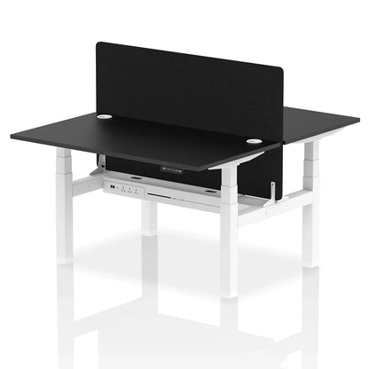 Air Back-to-Back Height Adjustable Bench Desk - 2 Person with Black Straight Screen W1400mm black top and white frame