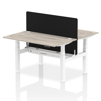 Air Back-to-Back Height Adjustable Bench Desk - 2 Person with Black Straight Screen W1400mm grey oak top and white frame