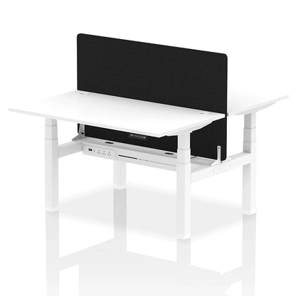 Air Back-to-Back Height Adjustable Bench Desk - 2 Person with Black Straight Screen W1400mm white top and white frame