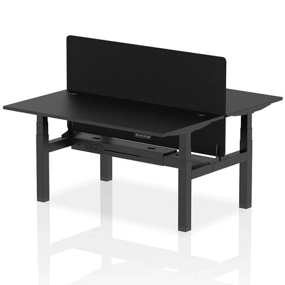 Air Back-to-Back Height Adjustable Bench Desk - 2 Person with Black Straight Screen W1600mm black top and black frame