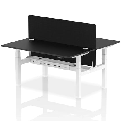 Air Back-to-Back Height Adjustable Bench Desk - 2 Person with Black Straight Screen W1600mm black top and white frame