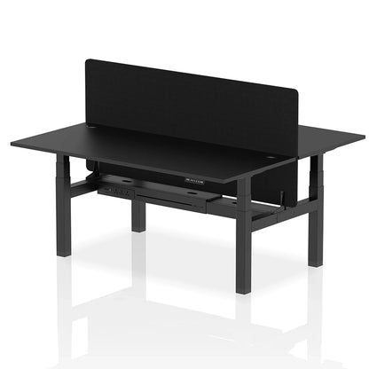 Air Back-to-Back Height Adjustable Bench Desk - 2 Person with Black Straight Screen W1800mm black top and black frame