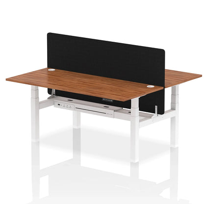 Air Back-to-Back Height Adjustable Bench Desk - 2 Person with Black Straight Screen W1800mm walnut top and white frame