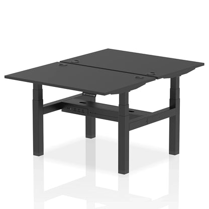 Air Back-to-Back Height Adjustable Bench Desk - 2 Person with cable ports W1200mm black top with black frame