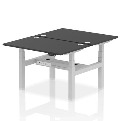 Air Back-to-Back Height Adjustable Bench Desk - 2 Person with cable ports W1200mm black top with silver frame