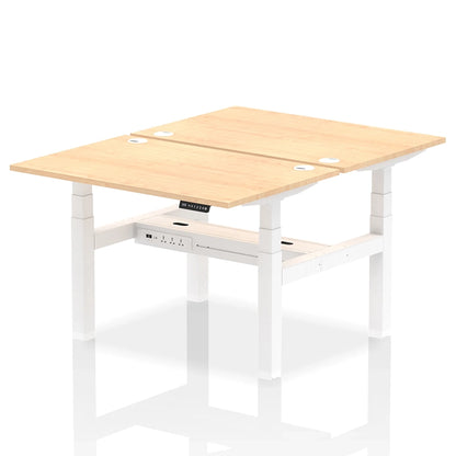 Air Back-to-Back Height Adjustable Bench Desk - 2 Person with cable ports W1200mm maple top with white frame