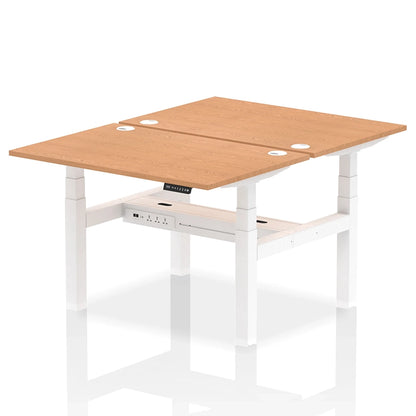 Air Back-to-Back Height Adjustable Bench Desk - 2 Person with cable ports W1200mm oak top with white frame