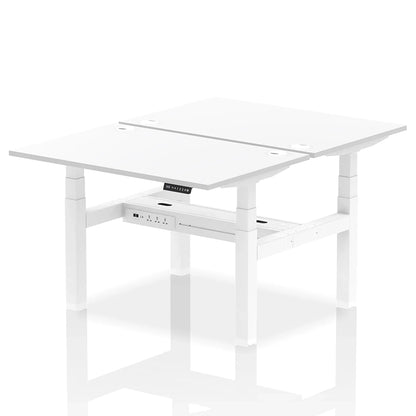 Air Back-to-Back Height Adjustable Bench Desk - 2 Person with cable ports W1200mm white top with white frame