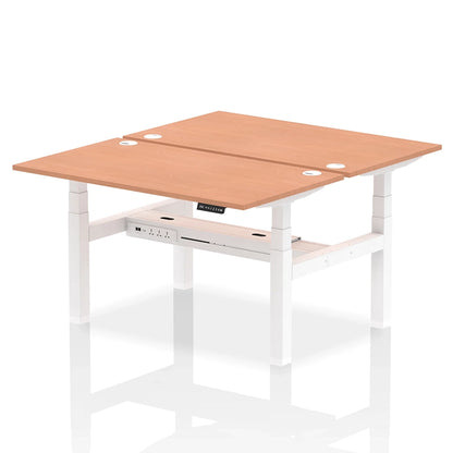 Air Back-to-Back Height Adjustable Bench Desk - 2 Person with cable ports W1400mm beech top with white frame