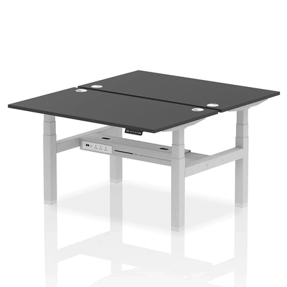 Air Back-to-Back Height Adjustable Bench Desk - 2 Person with cable ports W1400mm black top with silver frame