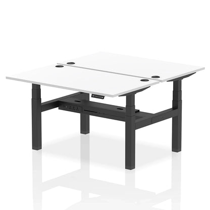 Air Back-to-Back Height Adjustable Bench Desk - 2 Person with cable ports W1400mm white top with black frame
