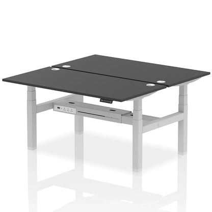 Air Back-to-Back Height Adjustable Bench Desk - 2 Person with cable ports W1600mm black top with silver frame