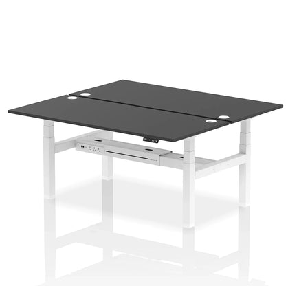 Air Back-to-Back Height Adjustable Bench Desk - 2 Person with cable ports W1800mm black top with white frame