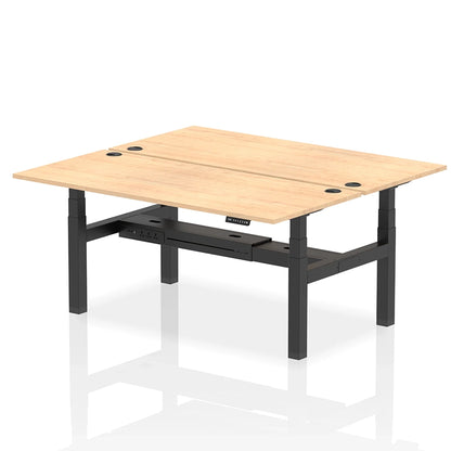Air Back-to-Back Height Adjustable Bench Desk - 2 Person with cable ports W1800mm maple top with black frame