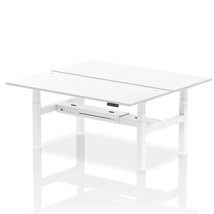 Air Back-to-Back Height Adjustable Bench Desk - 2 Person with cable ports W1800mm white top with white frame