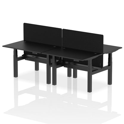 Air Back-to-Back Height Adjustable Bench Desk - 4 Person with Cable Ports and Black Straight Screen W1200mm black top and black frame