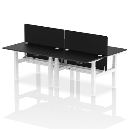 Air Back-to-Back Height Adjustable Bench Desk - 4 Person with Cable Ports and Black Straight Screen W1200mm black top and white frame